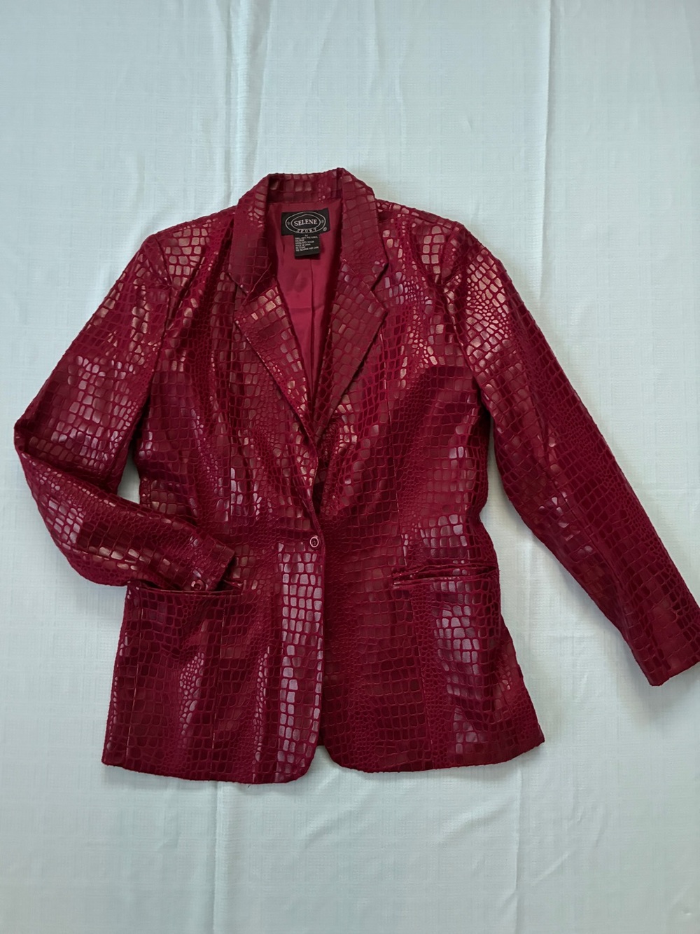 Selene Burgundy Croc-Embossed Blazer Jacket Size M